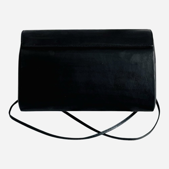 Ande Vintage Black Leatherette Shoulder Bag Clutch Gold Bar Handle Purse - Picture 4 of 6